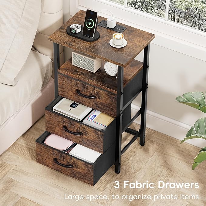 Vagusicc Night Stand with Charging Station, LED Nightstand