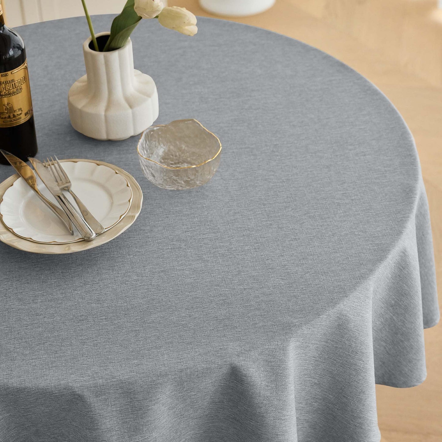 Decorelia Linen Texture Round Tablecloths 60 Inch, Decorative Waterproof Farmhouse Table Cloth Anti-Scratch Soft Cover for Holiday, Banquet,Dining& Kitchen Table (60 Inch,Round (2-4 Seats), Cool Grey)