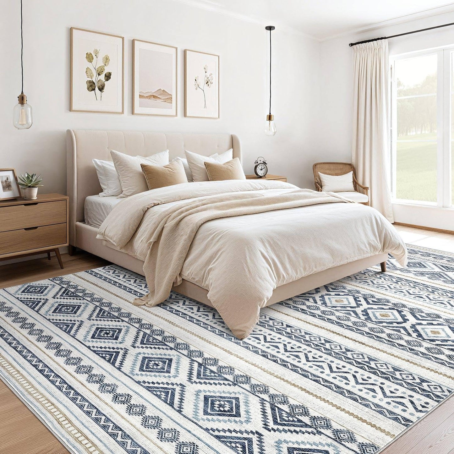 cotiled 5x7 Area Rugs Living Room Rug: Washable Boho Rugs with Non Slip Backing Large Soft Indoor Stain Resistant Carpet for Bedroom Farmhouse Dining Room Lightweight Home Decor Blue