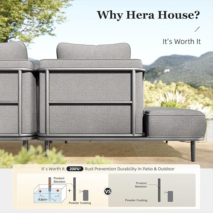 HERA'S HOUSE Metal Patio Furniture Set, Modular 10 Seats, 1 Nesting Coffee