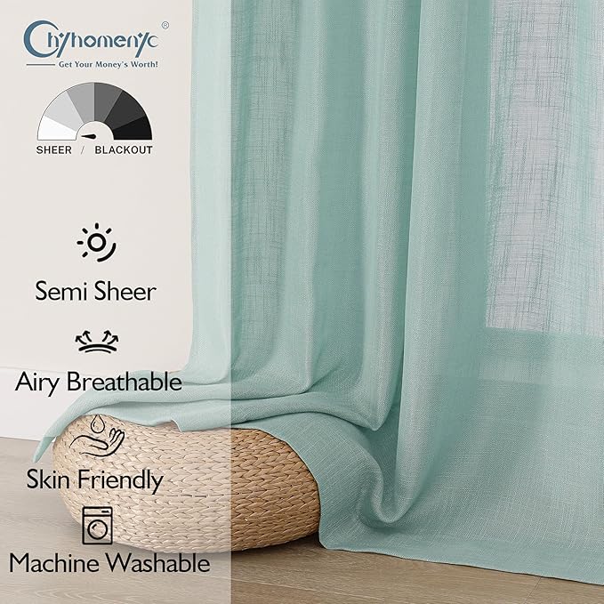 Chyhomenyc Aqua Green Semi Sheer Curtains 84 Inches Long 2 Panels Set, Light