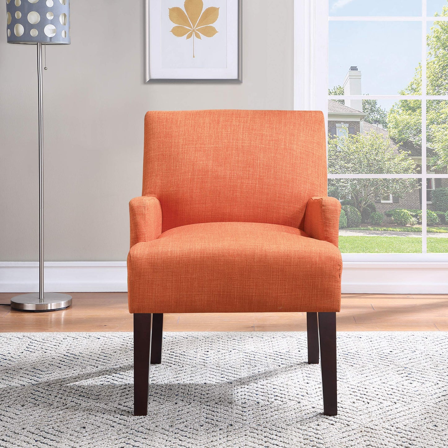 OSP Home Furnishings Main Street Upholstered Guest Chair with Espresso Finish Accents, Tangerine Orange Fabric