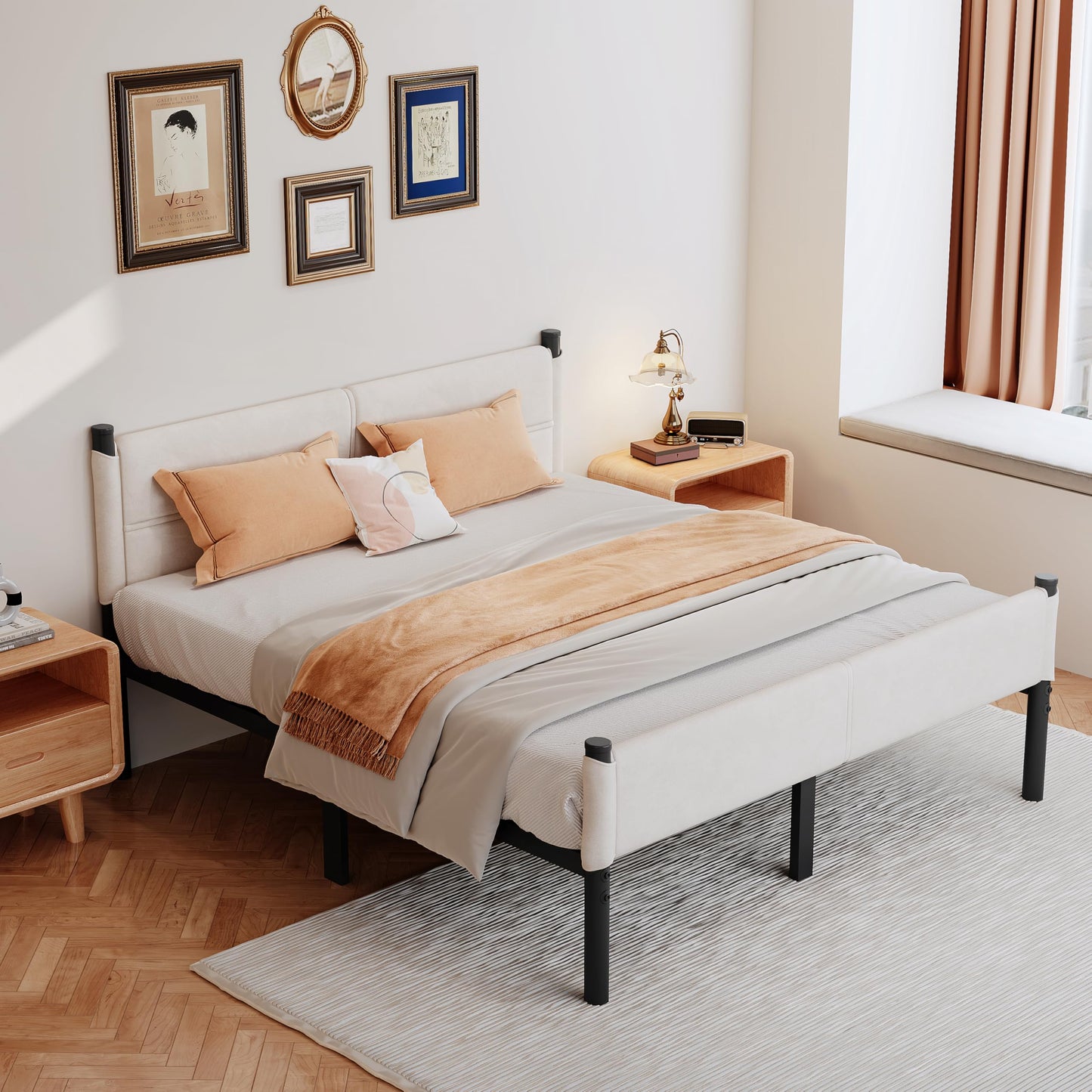 Henshwon Metal Bed Frame,14Inch King Size Bed Frame with Storage Space,Heavy Duty Sturdy Mattress Foundation,Easy Assembly,No Box Spring Needed,King White
