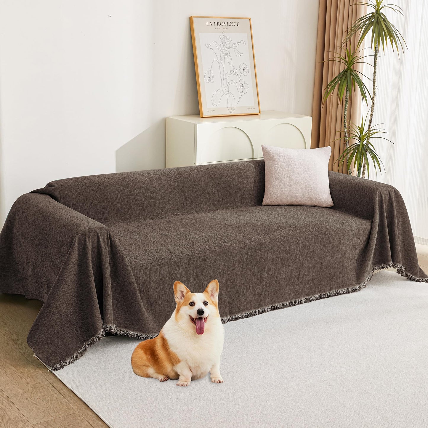 MYSKY HOME Couch Cover for Dogs, Pet Couch Covers L Shape Sectional Couch Cover, Couch Covers for 3 Cushion Couch Sofa Pet Friendly, Washable Blanket, Non-Slip Sofa Protector, 71"x118", Deep Chocolate