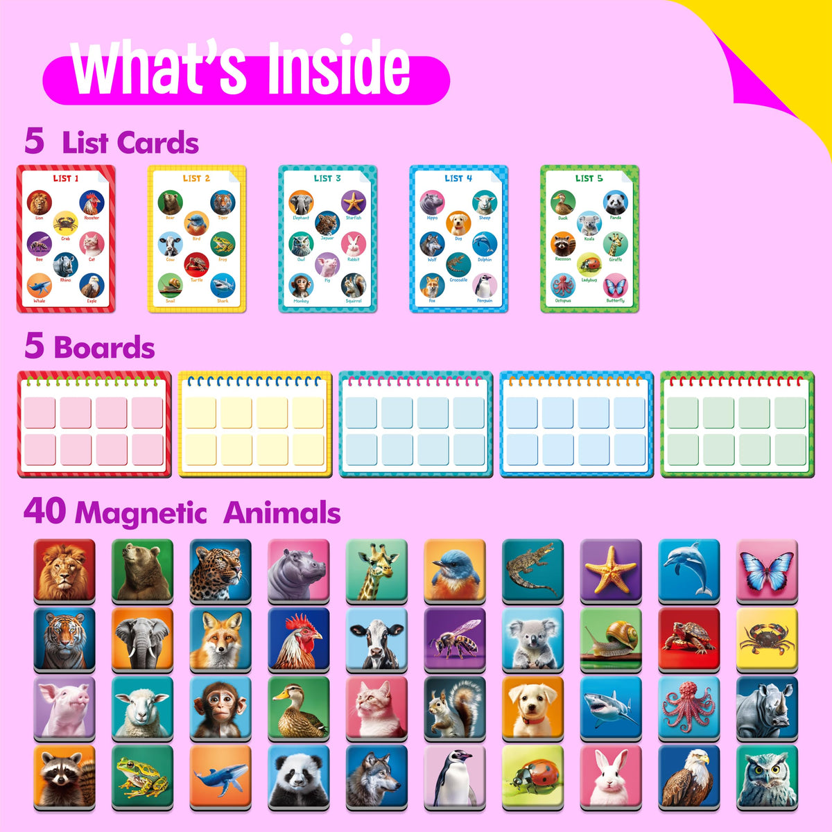 SpriteGru Magnetic Animal Matching Game, Funny Animals Learning Game, Race to Collect Your Lists Educational Toy for Boys & Girls at Home