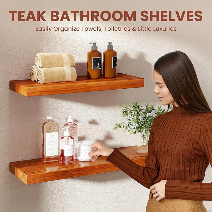 48" Solid Teak Floating Wall Shelf