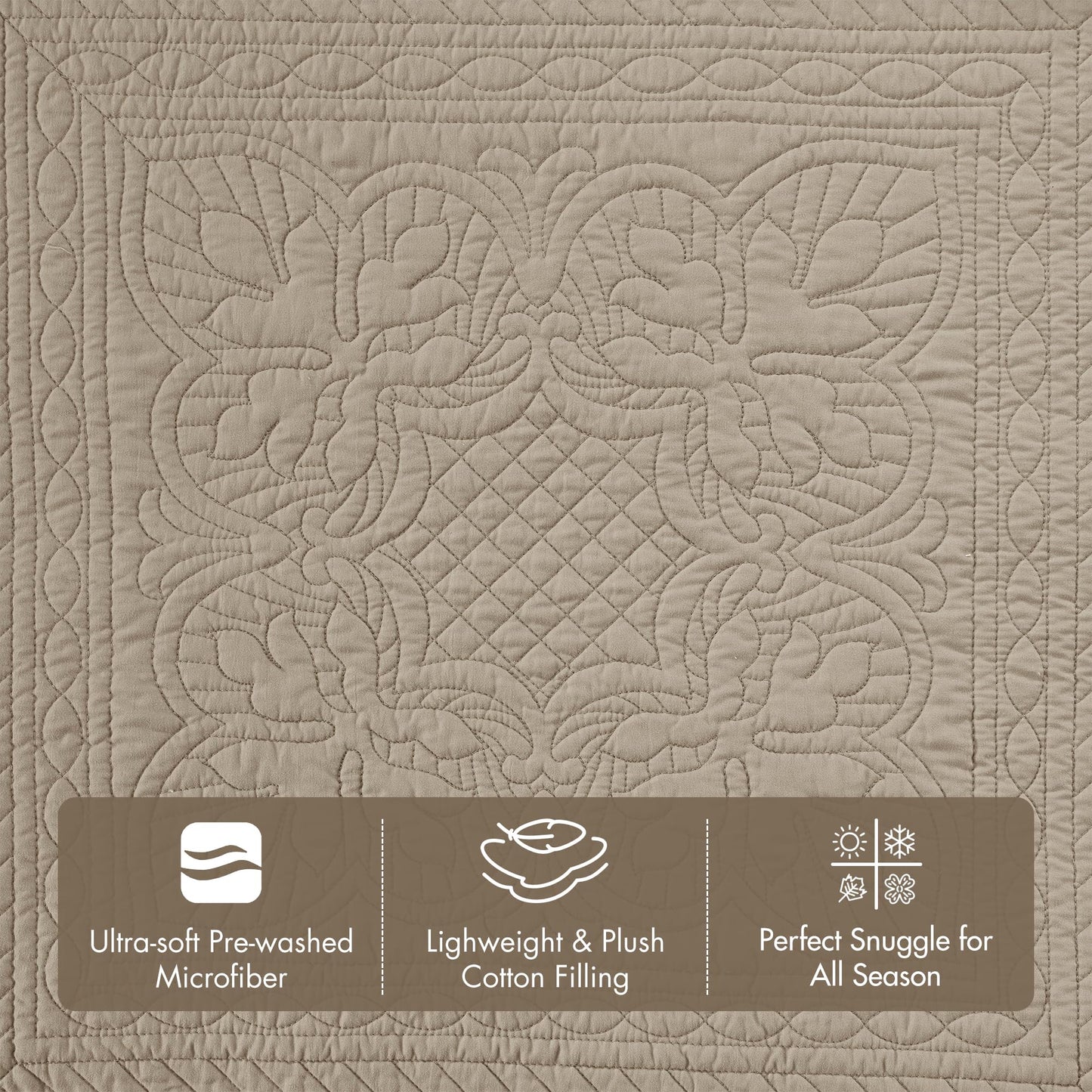 Madison Park Daybed Cover Set Damask Quilted Cover for Daybeds, All Season, Pre-Washed Cotton-Filled Coastal Bedding with Scallop Edge, Shams, Bedskirt, Décor Pillows, Tuscany, Daybed Khaki 6 Piece
