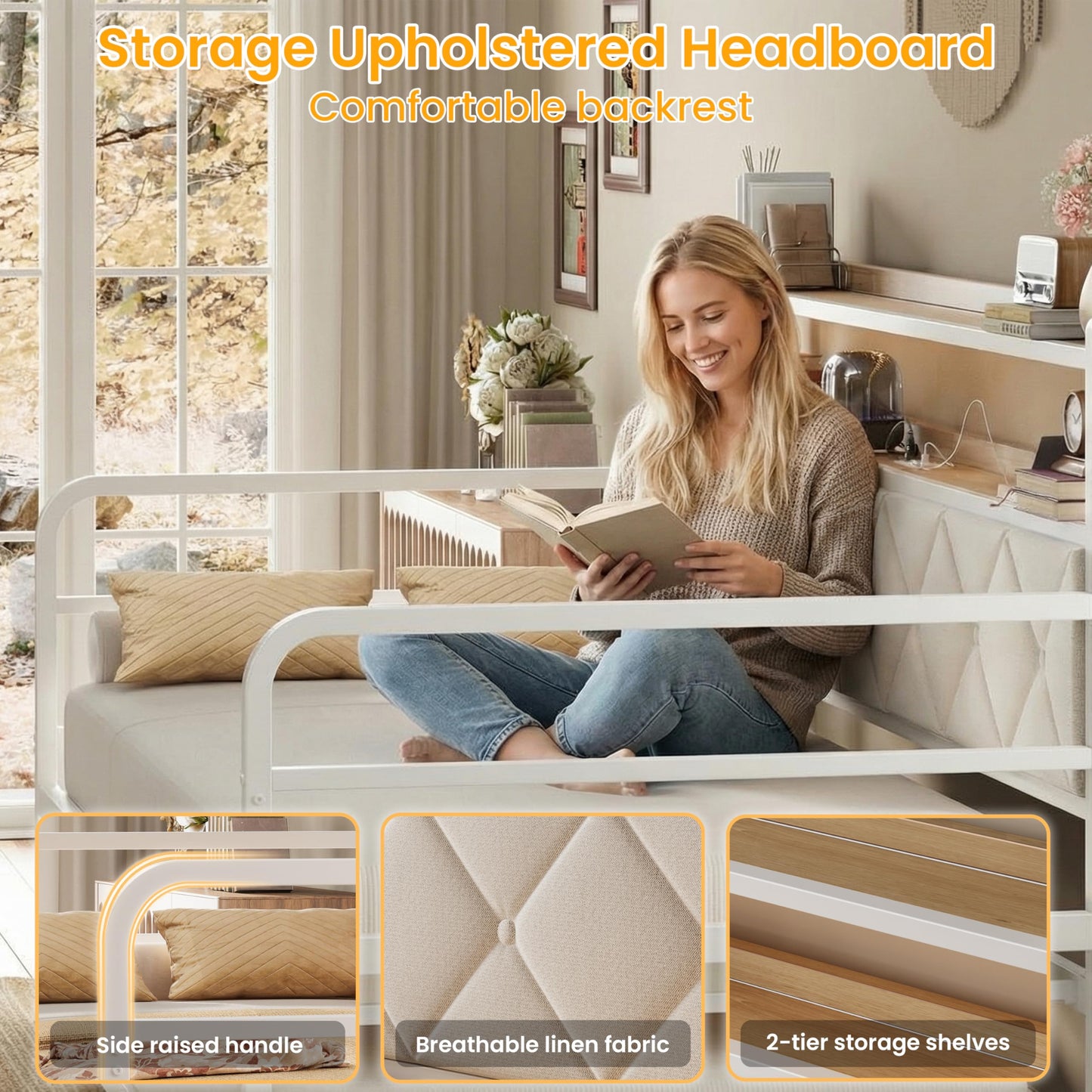 LIKIMIO Twin Daybed with Trundle, 700lbs Capacity, LED Lights & Charging Station, Twin Bed Frame with Storage, Convertible Sofa Bed for Bedroom, Living Room, White