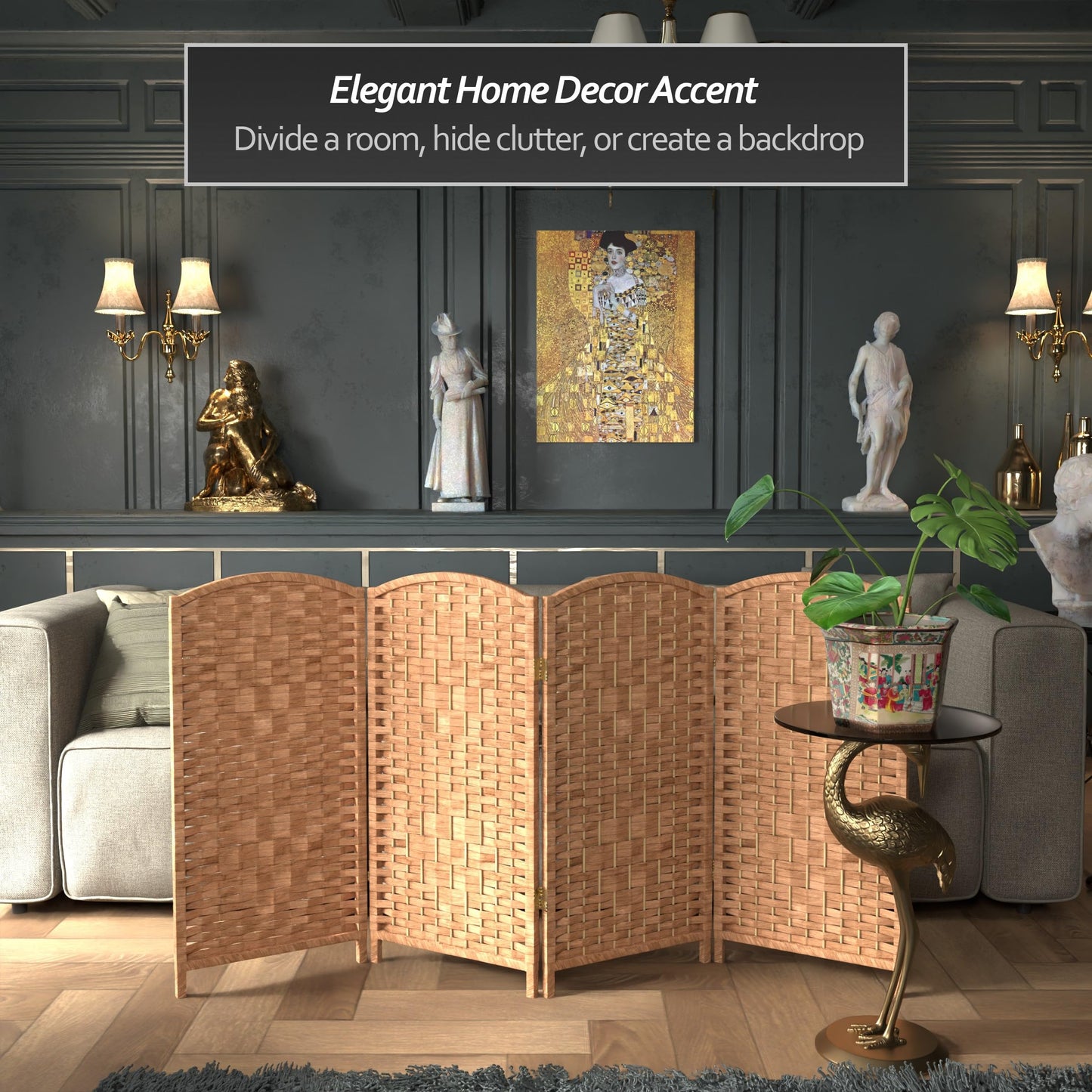 Red Lantern 3 ft. Short Diamond Weave Fiber Folding Screen - Natural - 4 Panel