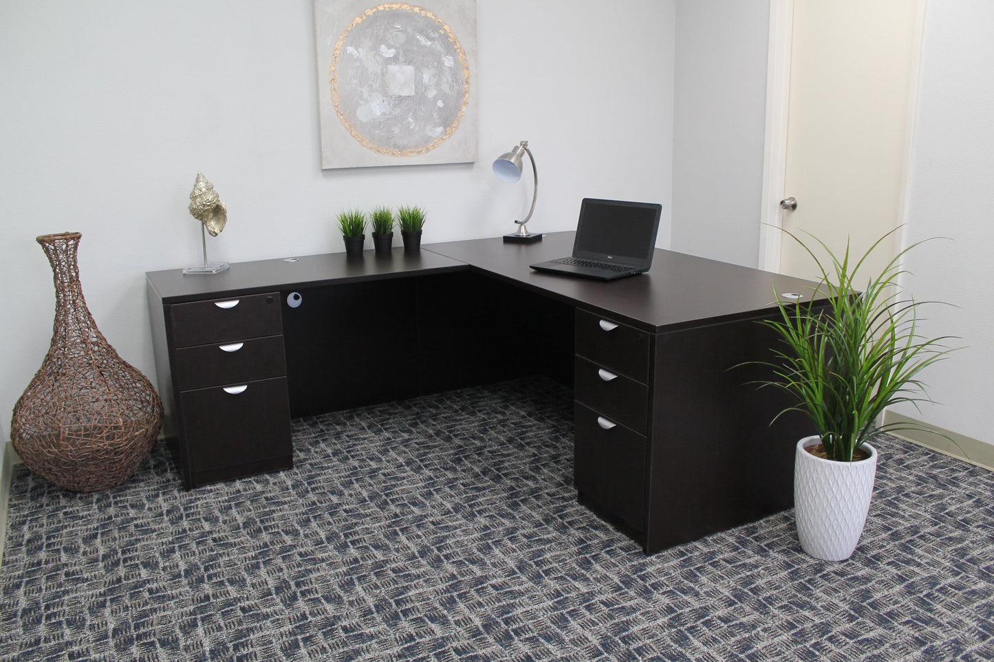 Boss Office Products Holland 71" Executive L-Shape Corner Desk with Dual File Storage Pedestals, Mocha