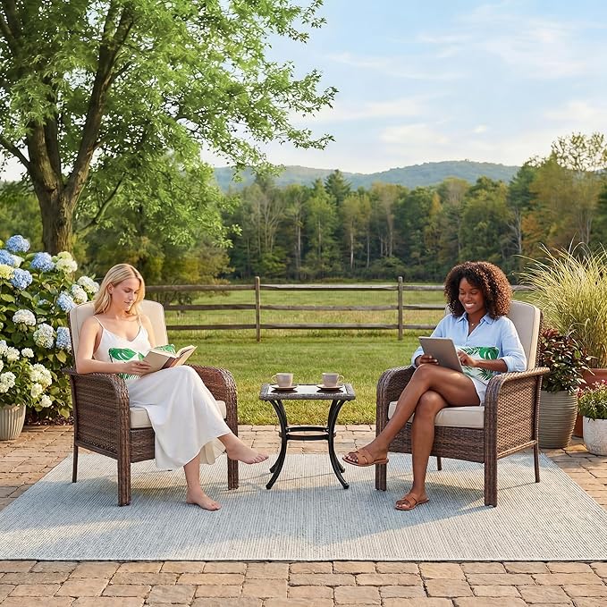 2-Piece Outdoor Patio Furniture Set, All-Weather Rattan Chairs