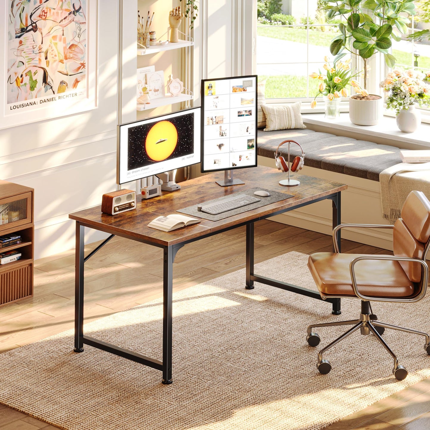 PRAISUN 39.4 Inch Computer Desk, Home Office Desk with Spacious Desktop, Modern Gaming Desk, Writing Study Table for Bedroom, Small Spaces, Work from Home Desk with Metal Frame, Rustic Brown