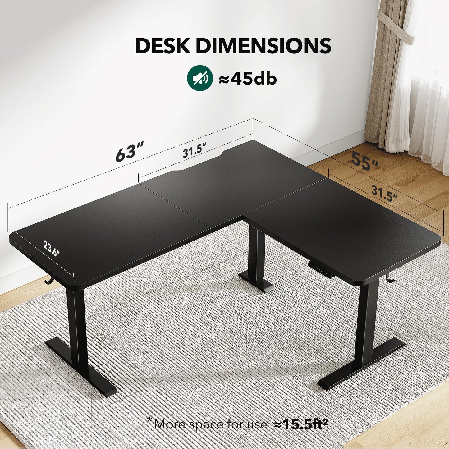 Cubiker L Shaped Standing Desk - 63 x 55 Inch Electric Adjustable Height Corner Standing Desk, Ergonomic Sit Stand Up Table with 3 Memory Buttons, Splice Board for Home Office, Black