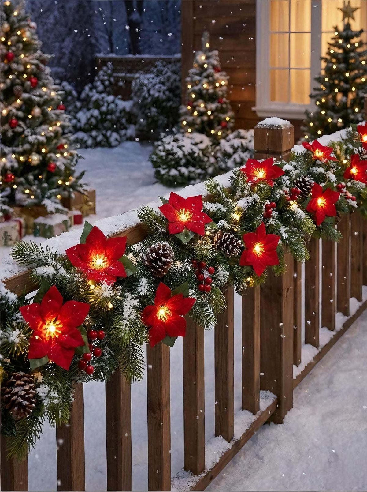 8.5FT Christmas LED Flower String Lights, Christmas Decorations Lights Outdoor with 10 LED Red and Green Flowers Bulbs, Plug in Flower Fairy Light for Valentines Wedding Garden Porch Floral Decor