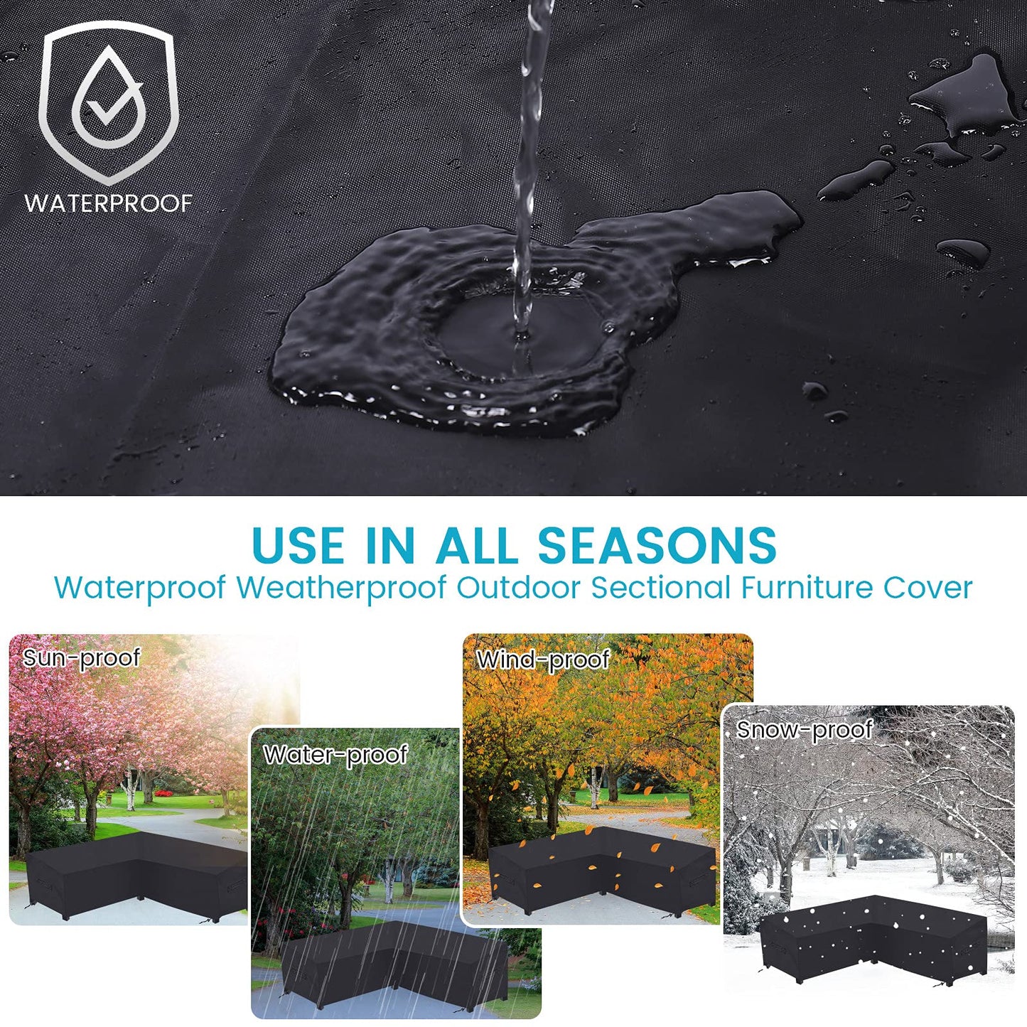 Patio Sectional Sofa Cover Outdoor Waterproof Windproof 85" X 85" V-Shaped Garden Couch Furniture Protector Cover for Lawn Garden Sectional L Couch