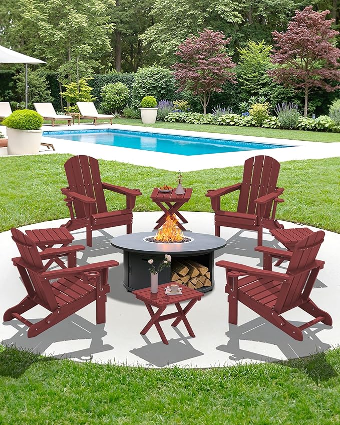 SERWALL Folding Outdoor Side Table Set of 2, Portable Adirondack Side Table