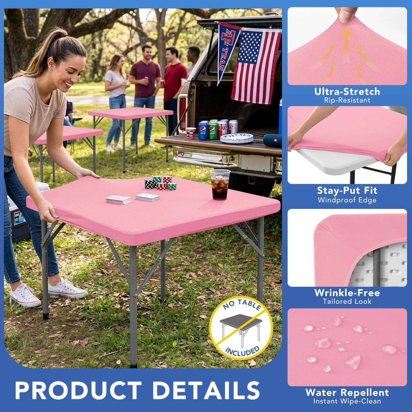 Enjoyidea Square Fitted Tablecloth 34x34 Inch-2 Pack Pink Elastic Spandex Table Cover-Small Stretch Card Folding Table Cloths Topper Cap for Kitchen Dining Picnic Patio Outdoor Party Tables