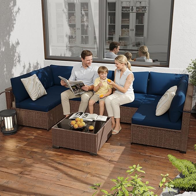 KIGOTY 7-Piece Patio Furniture Set, All-Weather PE Rattan Outdoor Sectional Sofa