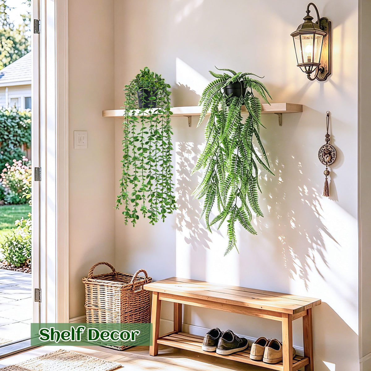 Der Rose 4Pcs Fake Plants Hanging Artificial Ivy Vine Faux Eucalyptus Hanging Plants, Boston Fern, String of Pearls for Living Room Aesthetic Bedroom Boho Kitche Wall Shelf Indoor Outdoor Decor