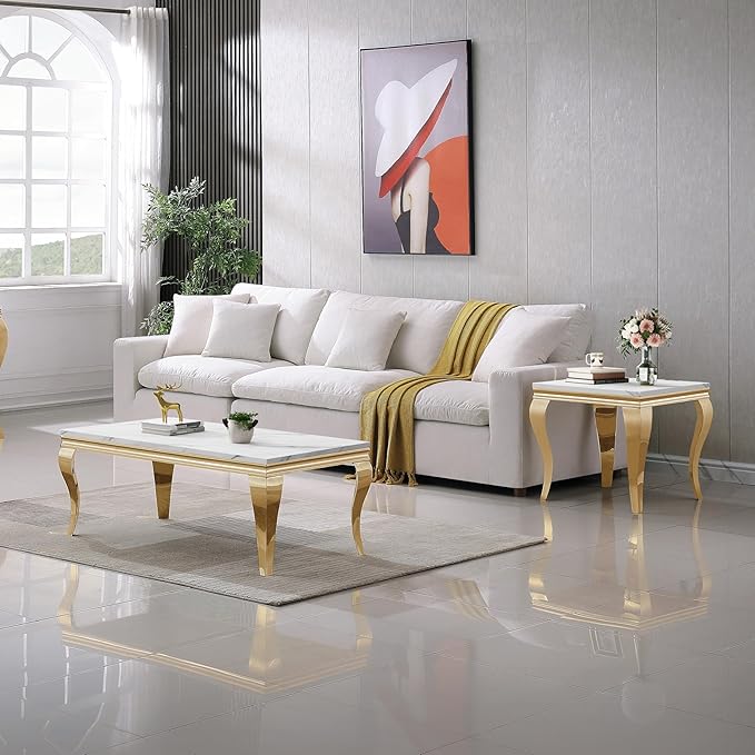 Henf 47" Modern White Faux Marble Center Table