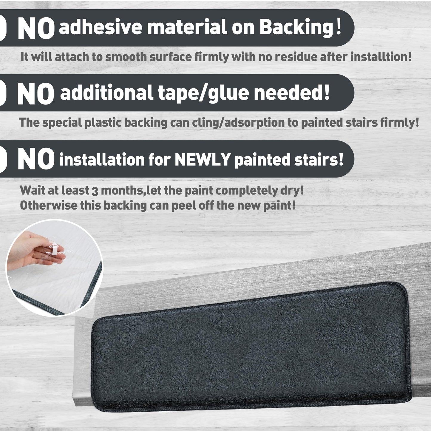PURE ERA Carpet Stair Treads Ultra Plush 9.5" X 30"Soft Bullnose Indoor Stair Protectors Pet-Friendly Non-Slip Skid Resistant Tape Free Washable Reusable(2 Pieces,Dark Gray)