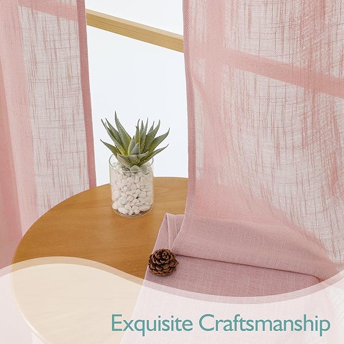 Chyhomenyc Rose Pink Semi Sheer Curtains 36 Inch Length, Light Filtering Faux