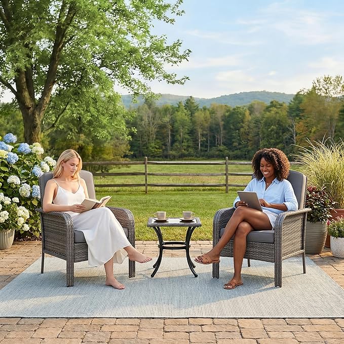 GarveeHome 2-Piece Outdoor Patio Furniture Set, All-Weather Rattan Chairs