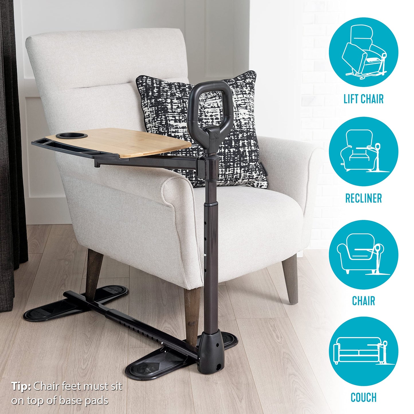 Able Life Tray Table, 360° Swivel Table with Cup Holder, Adjustable Height, Extra Large TV Tray for Eating, Laptop Desk for Couches, Chairs, Recliners, Ergonomic Stand Assist Safety Handle for Elderly