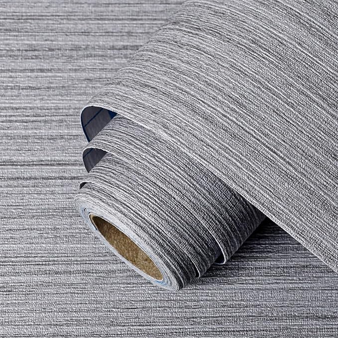 Grey Grasscloth Peel and Stick Wallpaper Faux Linen Textured Self Adhesive