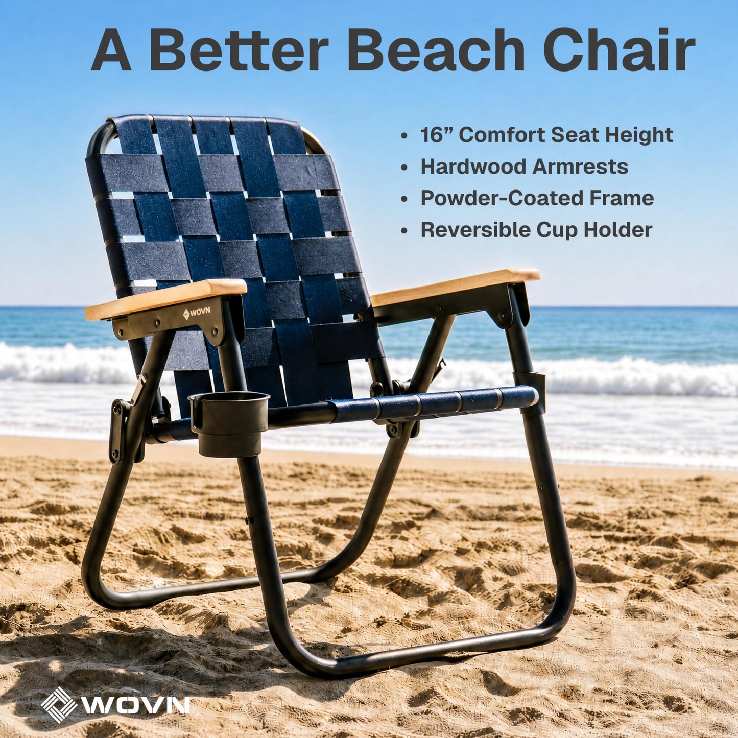 GoSports Outdoors WOVN Beach Backpack Chair - Premium Folding Camping Chair - 9 Styles Available - Navy