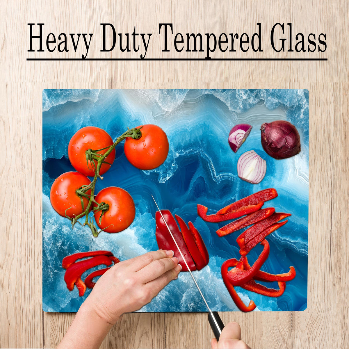 Blue Agate Crystal Marble Kitchen Glass Cutting Board Ocean Decorative Gift Marbled Granite Stone Rock Gift For Her Mom Wife (Agate)