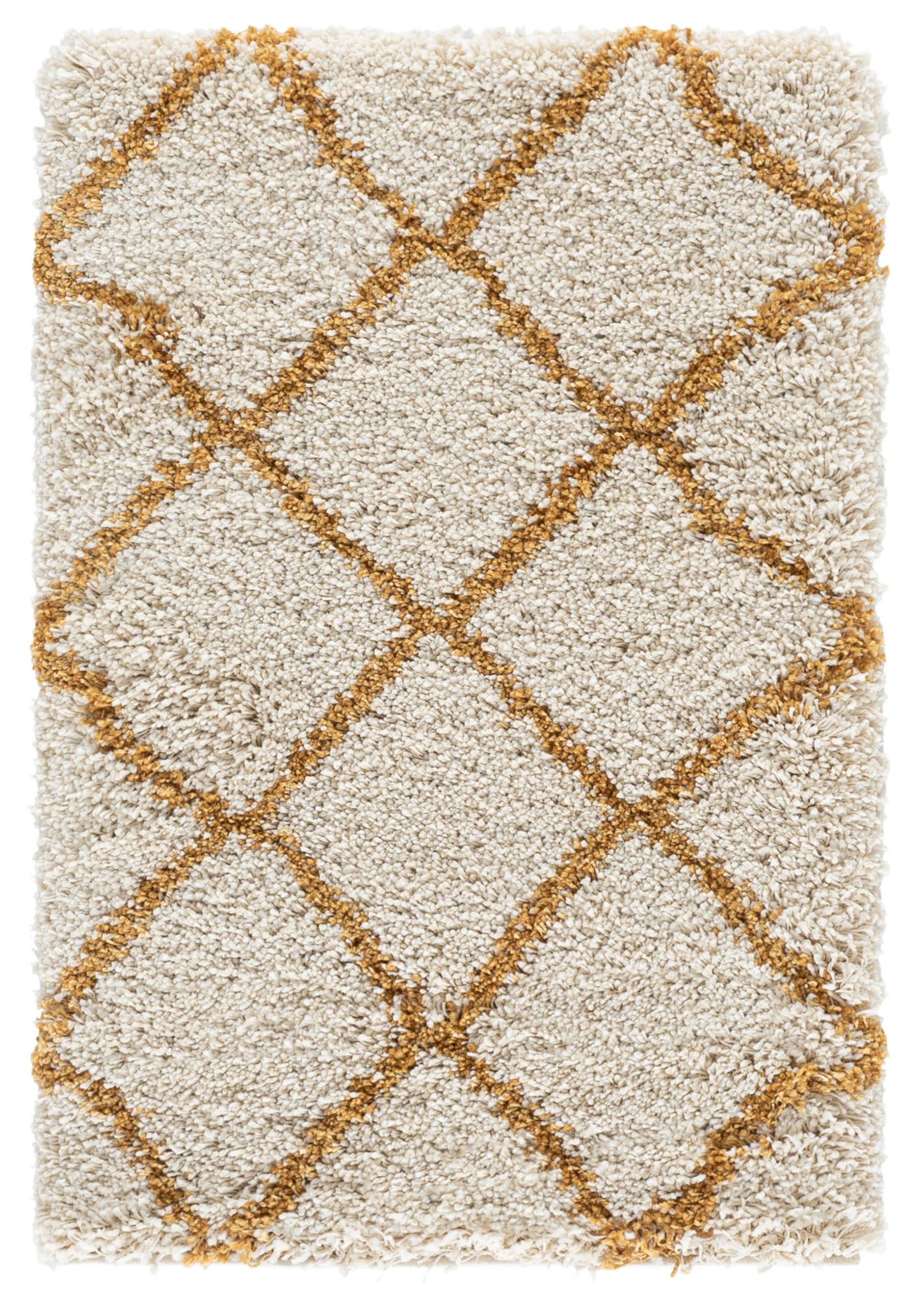 SAFAVIEH Accent Rug 2'x3' - Hudson Shag Collection - Trellis Design, Ivory & Gold, Ultra Plush Thick Pile, Ideal for Bedroom, Nursery, Living Room (SGH281E)