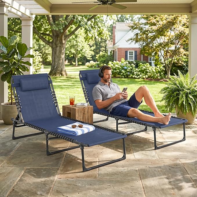 Outsunny Folding Chaise Lounge Chair Set of 2, Patio Sun Tanning Chair
