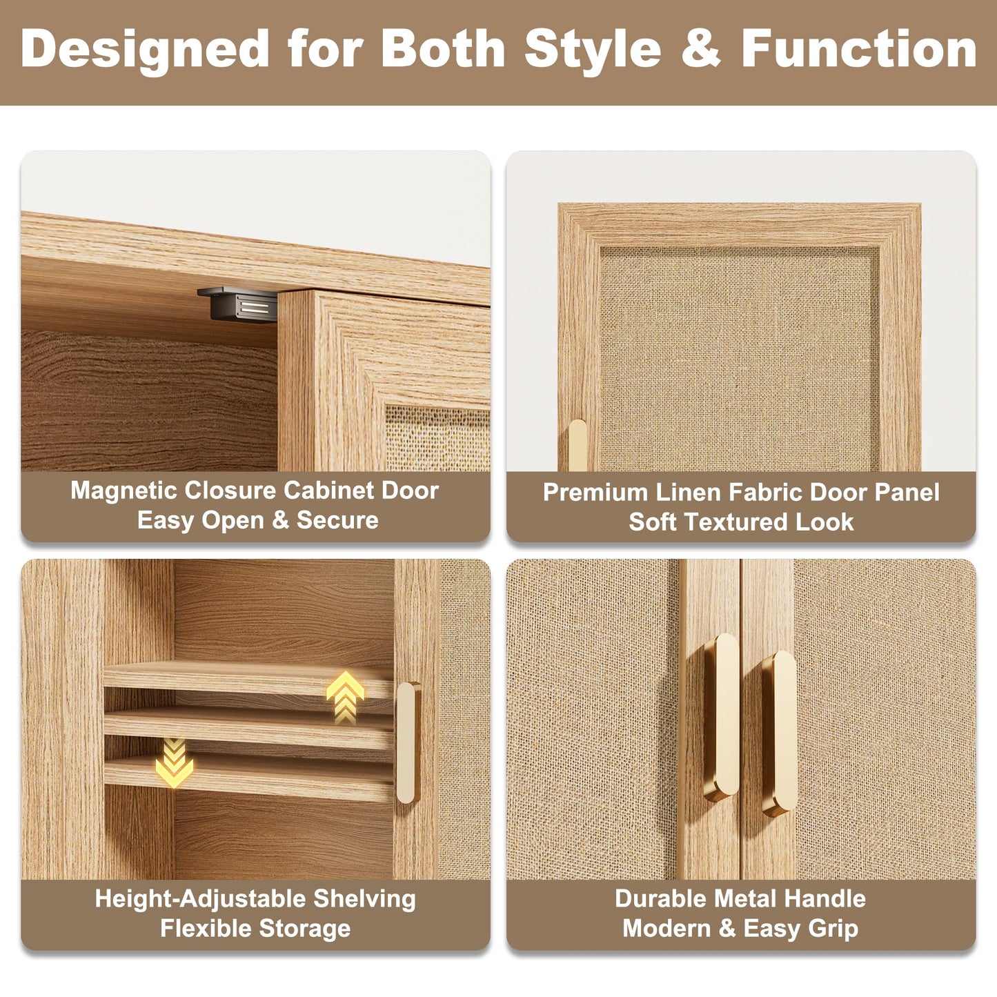 INNOD Rattan Bathroom Wall Cabinet with Open Compartments, Wall-Mounted Medicine Cabinet with Adjustable Wood Shelf & Doors, Over the Toilet Storage Cabinet for Laundry Room & Kitchen & Living Room