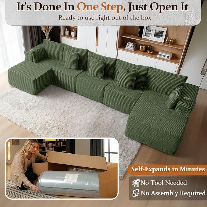 168" Cloud Sectional Couch, Comfort U Shaped Sofa
