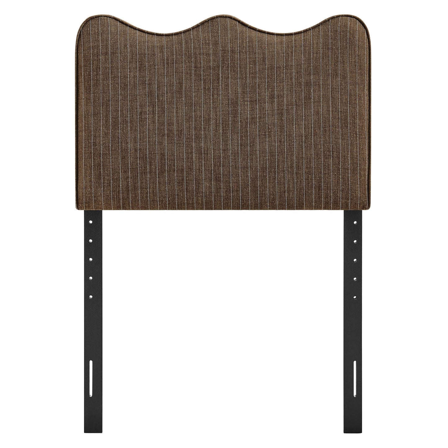 Monday Athena Striped Fabric Upholstered Twin Size Adjustable Headboard in Earth Stripe - with Scalloped Wave Design and Soft Linen-Like Fabric