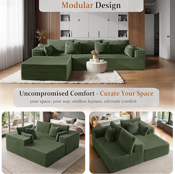 108" Cloud Sectional Couch, Comfort L Shaped Boneless Couch