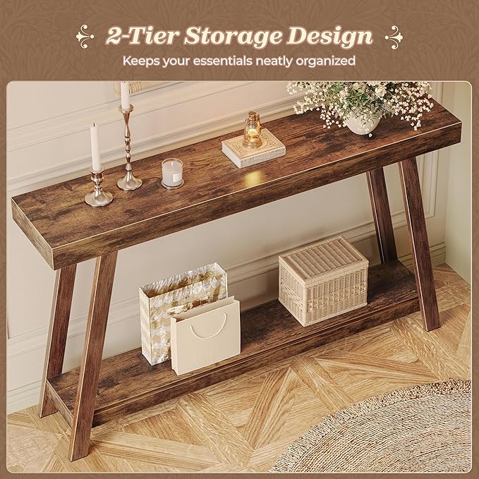 Huuger Console Table with Charging Station, USB-C Port, 2 Tiers Entryway Table