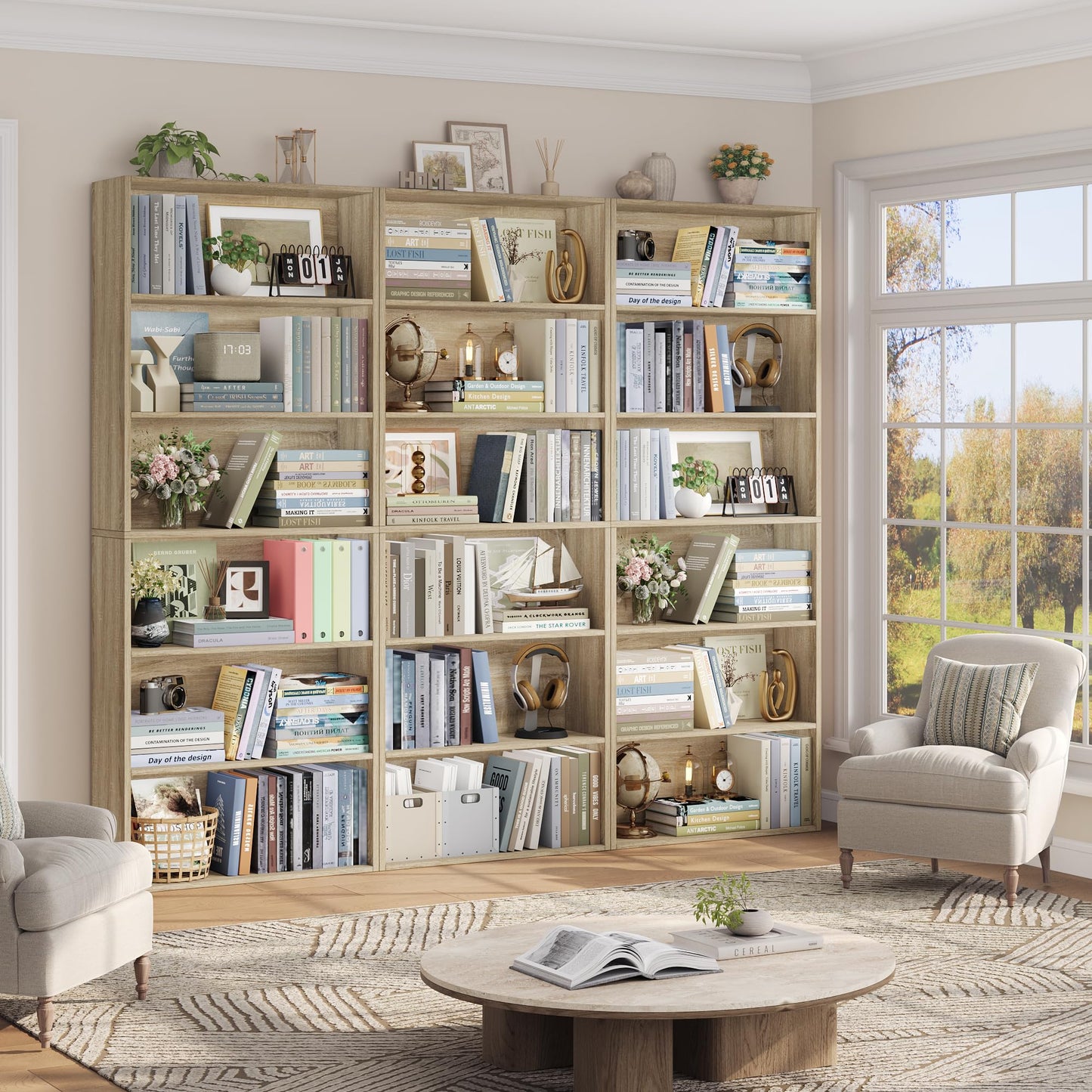 FOTOSOK 6-Tier Open Bookcase and Bookshelf, Freestanding Display Storage Shelves Tall Bookshelf Bookcase for Bedroom, Living Room and Office, Light Oak