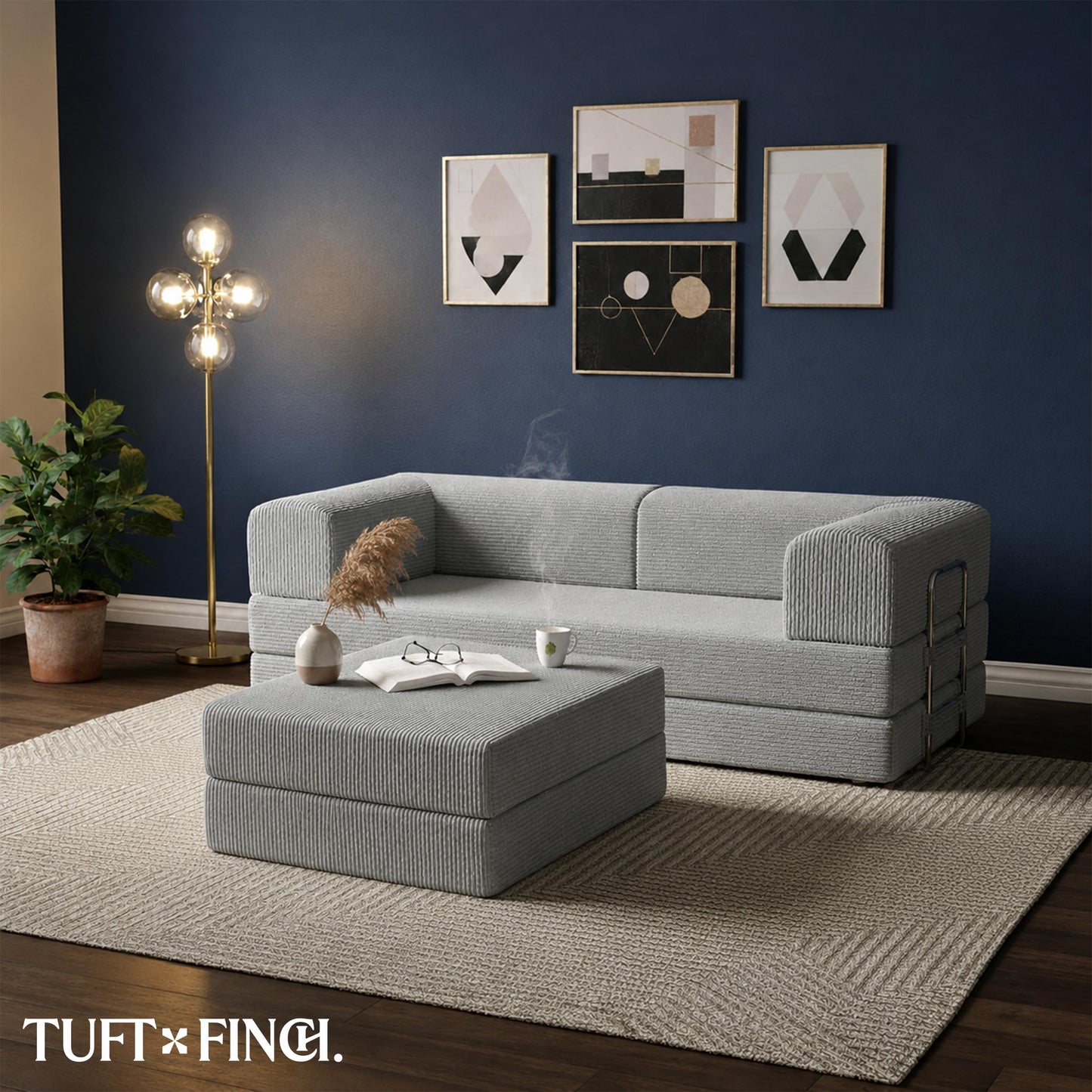 Boneless Couch Sofa Bed - 82" Modular Corduroy Convertible Sleeper Sofa for Living Room – 3 Seater Folding Couch Bed, Pet-Friendly Removable Washable Covers, CertiPUR-US Foam | Tuft&Finch - Light Grey
