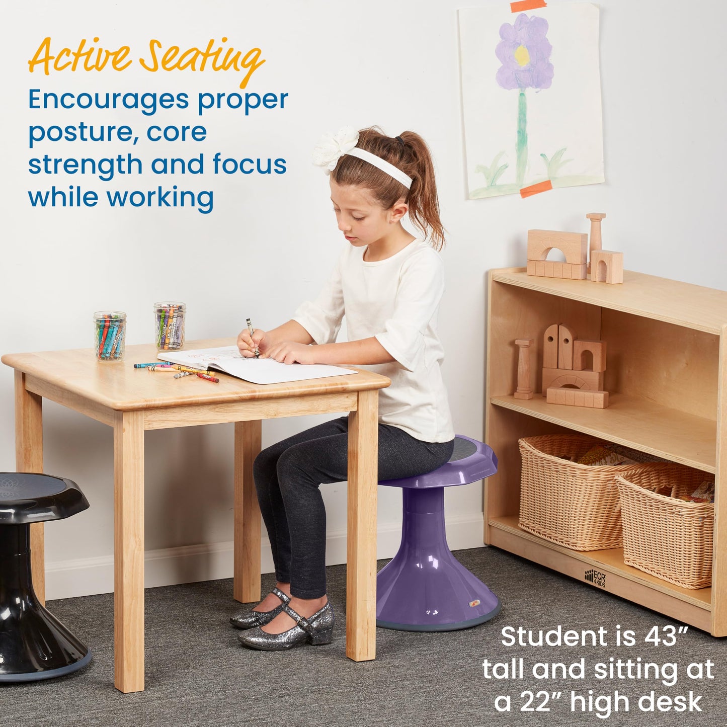 ECR4Kids ACE Active Core Engagement Wobble Stool, 15-Inch Seat Height, Flexible Seating, Eggplant