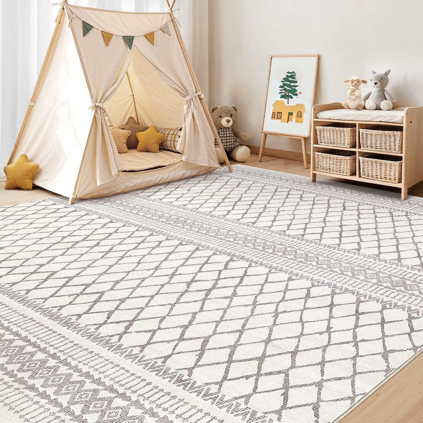 cotiled 5x7 Area Rugs Living Room Rug: Washable Boho Rugs with Non Slip Backing Large Soft Indoor Stain Resistant Carpet for Bedroom Farmhouse Dining Room Lightweight Home Decor Beige/Gray