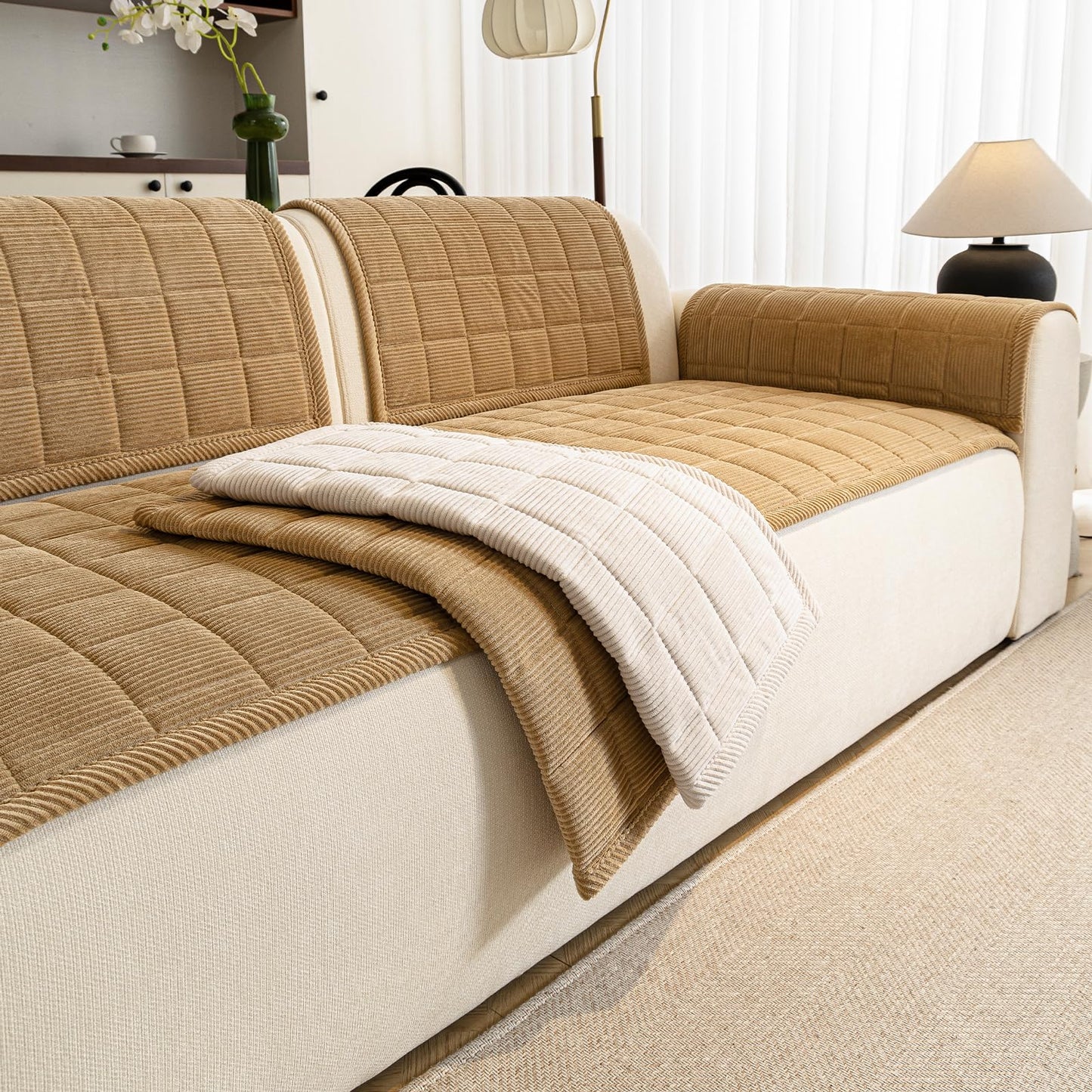 PJLZJFBY Couch Covers for Dogs Washable, 27.6"x82.7" Non Slip Couch Covers for Loveseat Sofa Pet Friendly, Soft Fuzzy Sofa Covers for Pet, Dog Couch Cover Furniture Protector(1PC,Light Brown)
