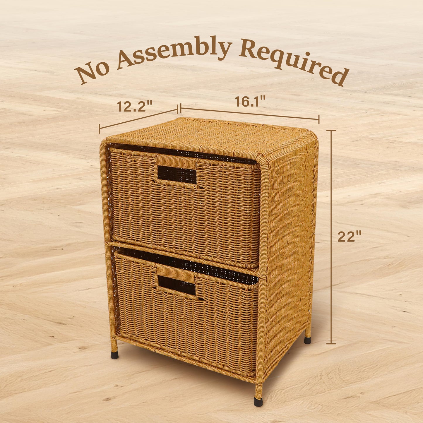 myHomeBody Wicker Nightstand with Drawers, Bed Side Table Bedroom, End Table with Storage, Small Storage Cabinet, Drawers for Bedroom, Latte