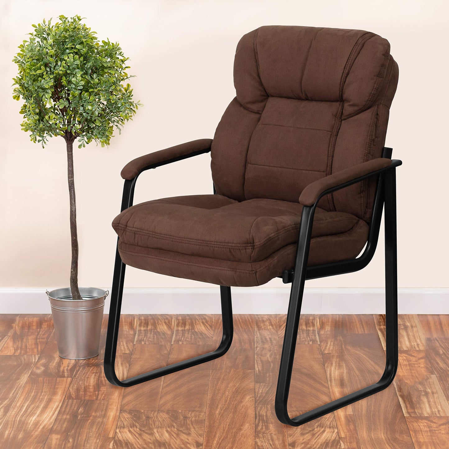 Flash Furniture Isla Brown Microfiber Executive Side Reception Chair with Lumbar Support and Sled Base