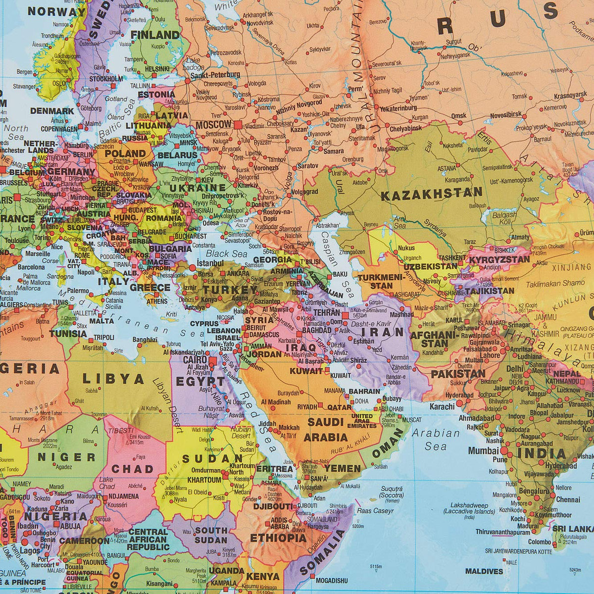 Maps International - World Map - Updated 2026 - Silk Art Paper - Folded Format - 23 (h) x 33 (w)"