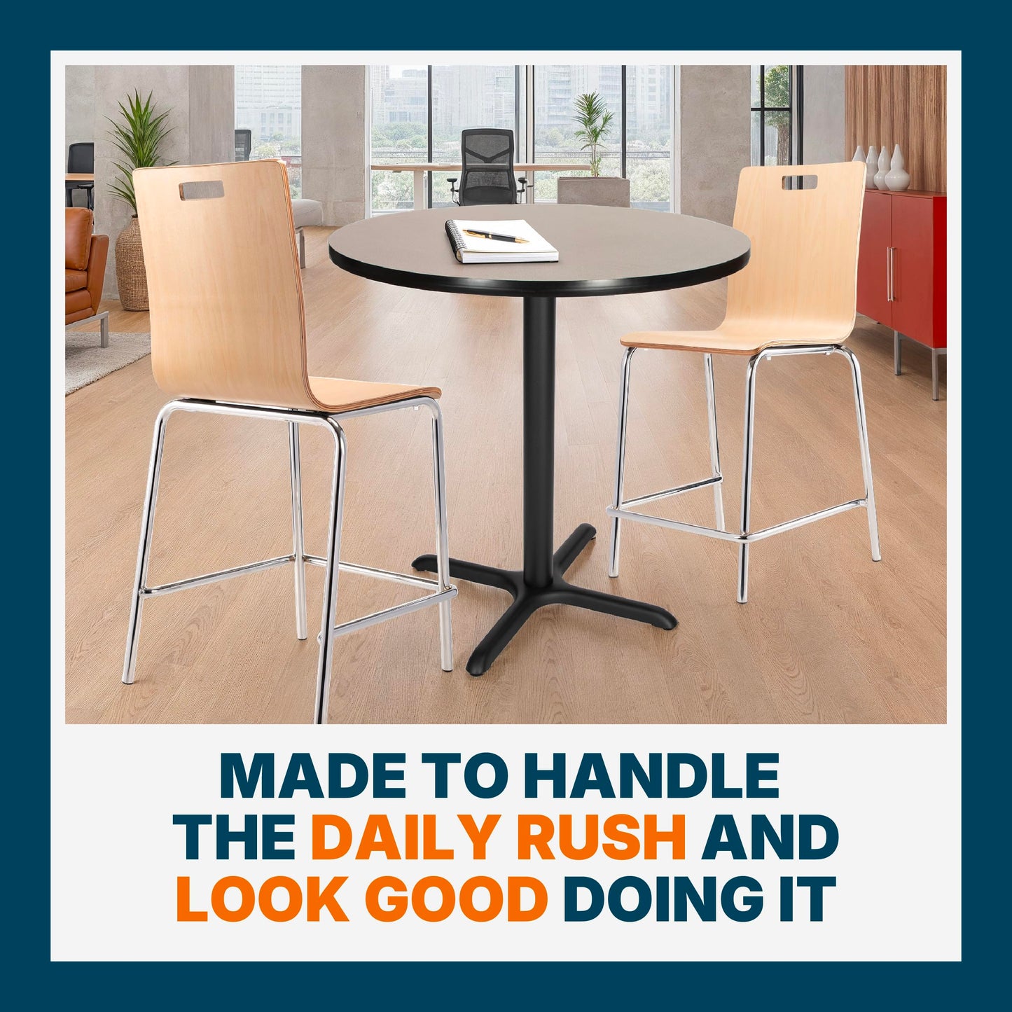 OEF Furnishings OEFCT13636XCGY Premium Commercial-Grade Restaurant and Breakroom Cafe Table (Round, 36 in Diameter, 36 in Counter Height, X-Base, Black Frame, Gray Nebula Laminate)