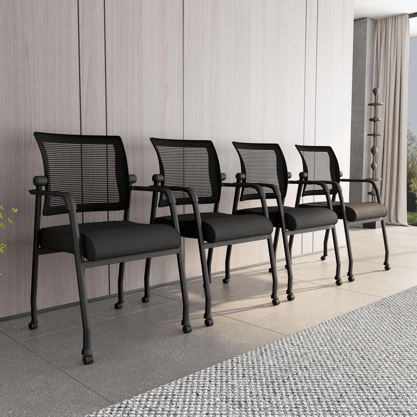 Boss Office Products Mesh 4-Legged Guest Chair with Casters in Black