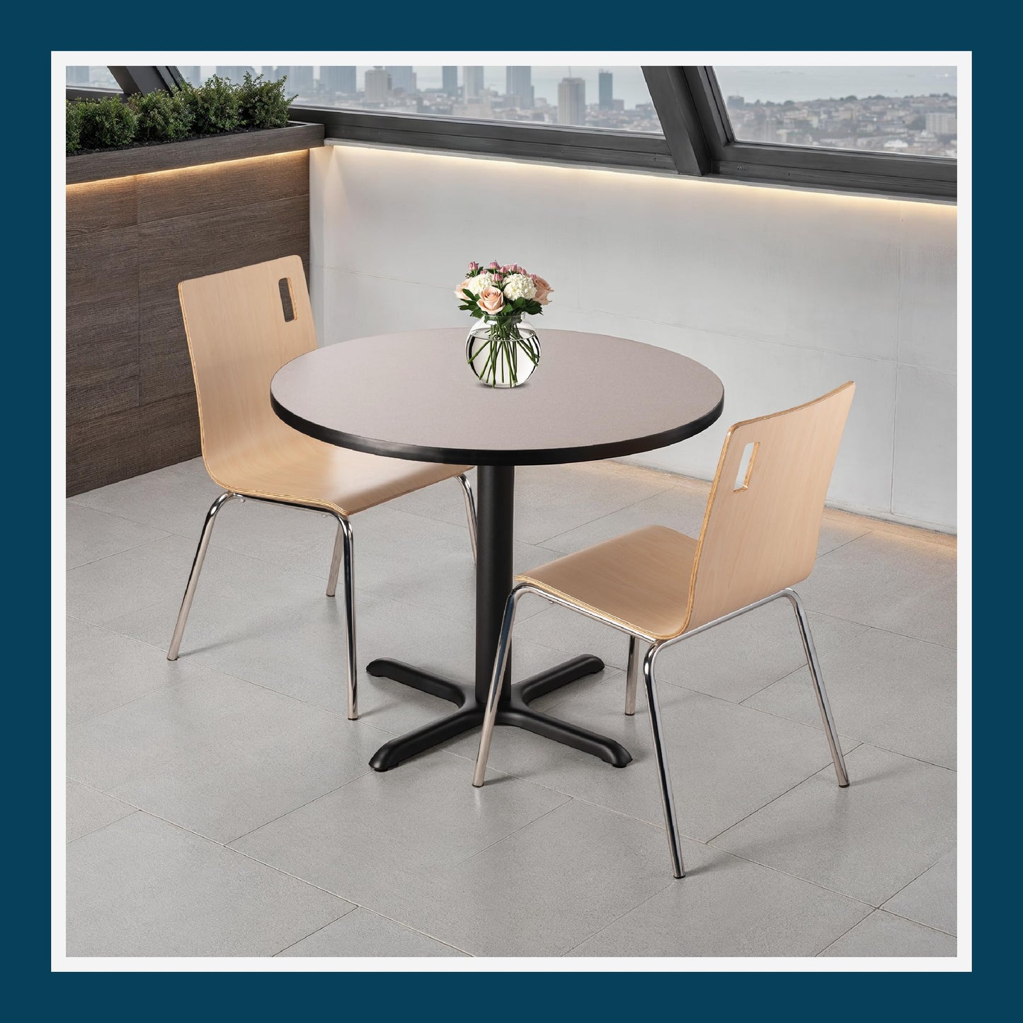 OEF Furnishings OEFCT13636XDGY Premium Commercial-Grade Restaurant and Breakroom Cafe Table (Round, 36 in Diameter, 30 in Dining Height, X-Base, Black Frame, Gray Nebula Laminate)