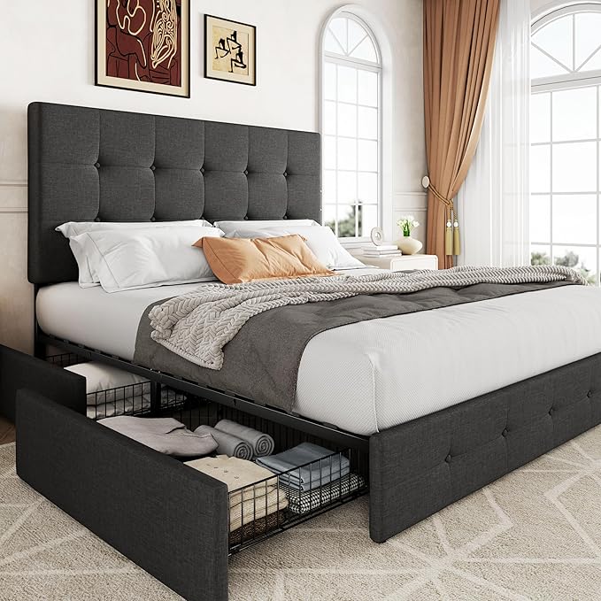 Allewie Upholstered Queen Size Platform Bed Frame